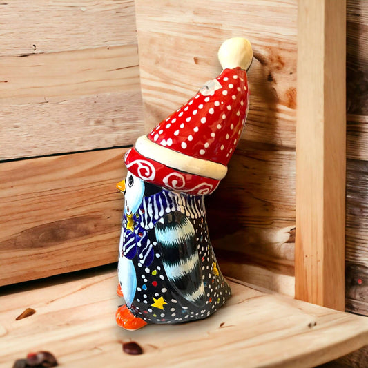 Hand-Painted Talavera Penguin Statue | Festive Christmas Decor