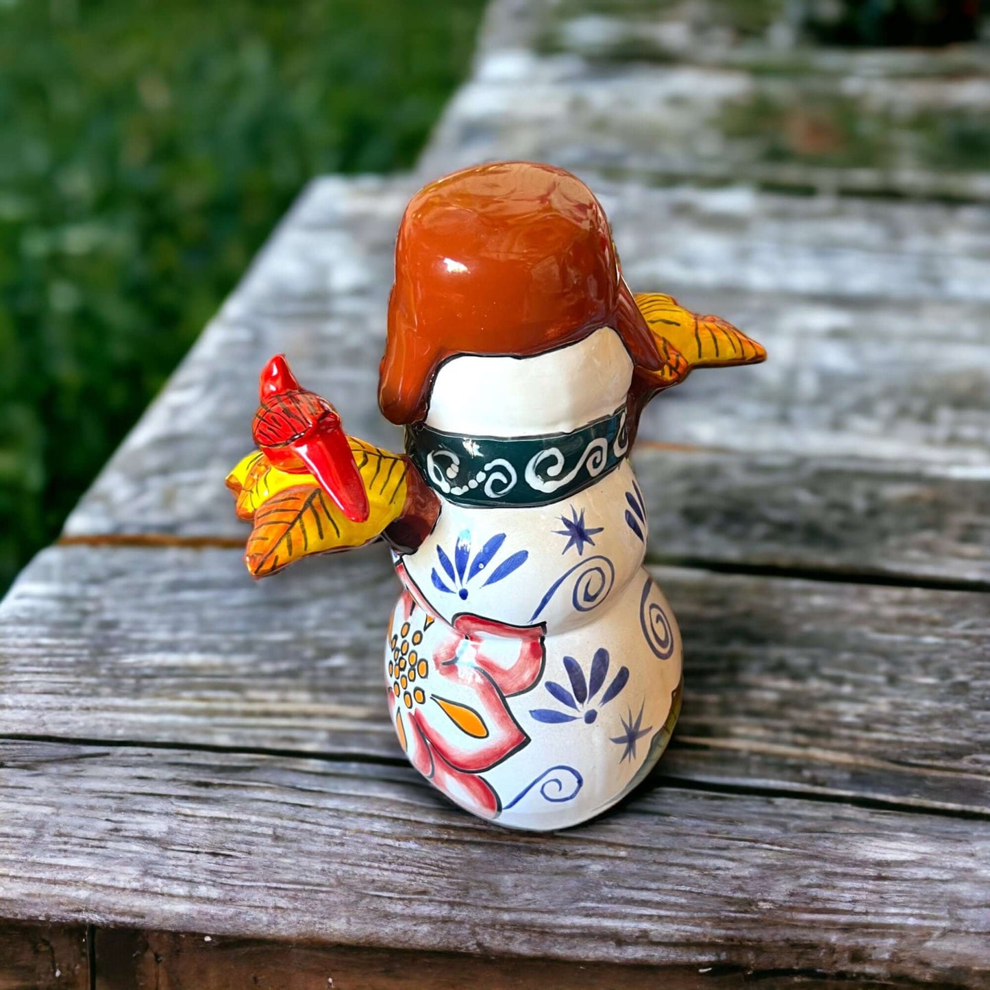 Hand-Painted Talavera Snowman Statue | Festive Christmas Decor