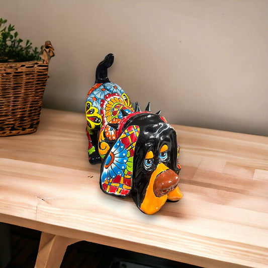 Colorful Talavera Bloodhound Statue | Handmade Dog Art