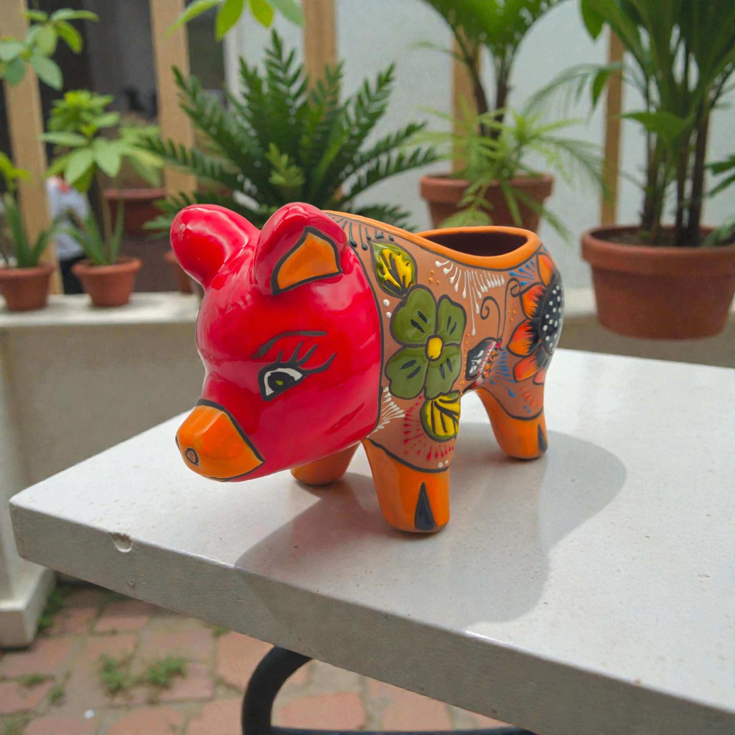 Handmade Talavera Pig Planter | Mexican Terracotta Art