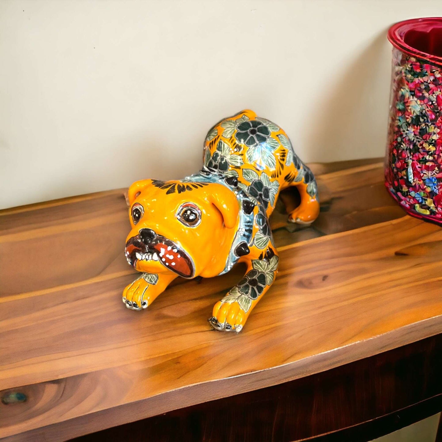 Handmade Talavera Pug Statue | Colorful Mexican Dog Art