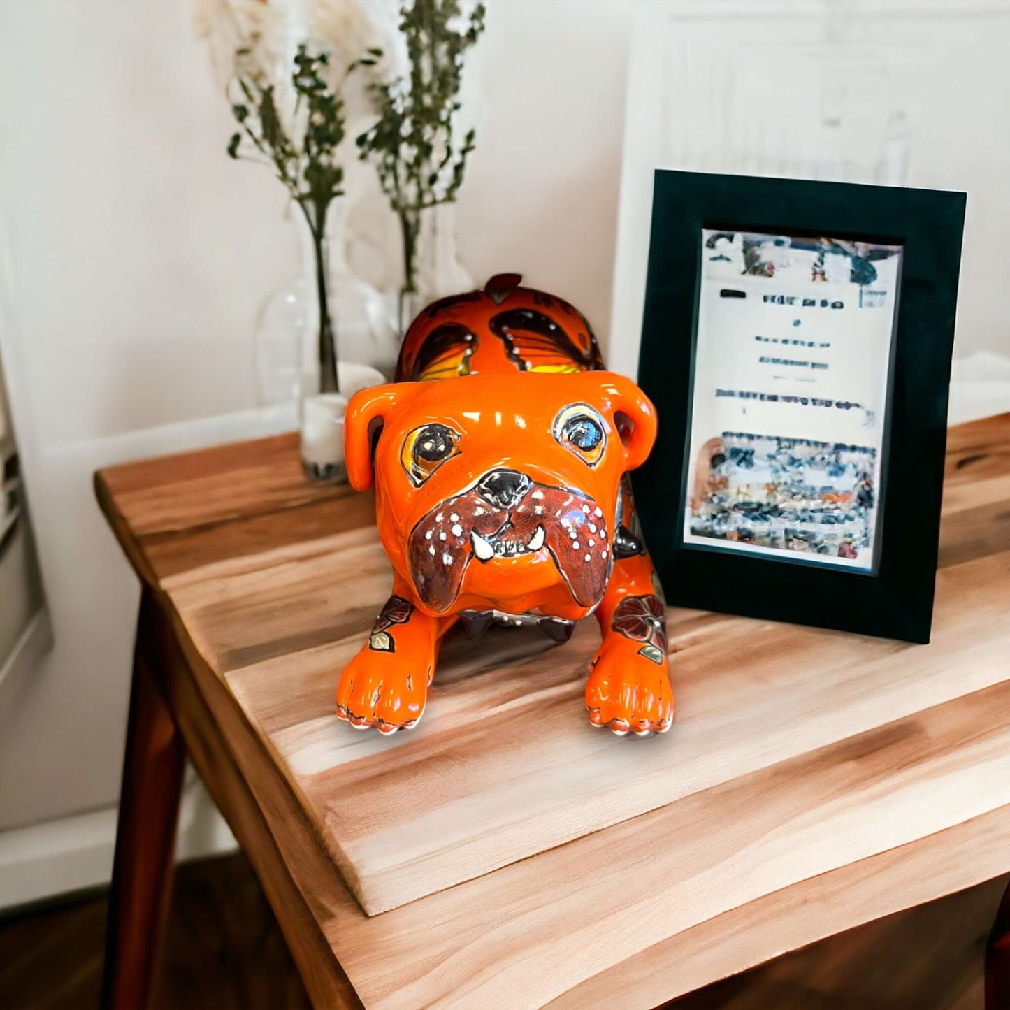 Handmade Talavera Pug Statue | Colorful Mexican Dog Art