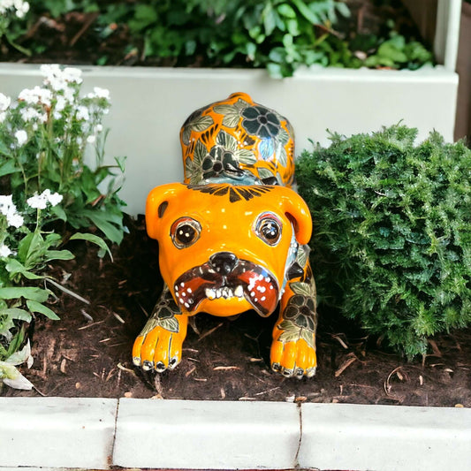 Handmade Talavera Pug Statue | Colorful Mexican Dog Art