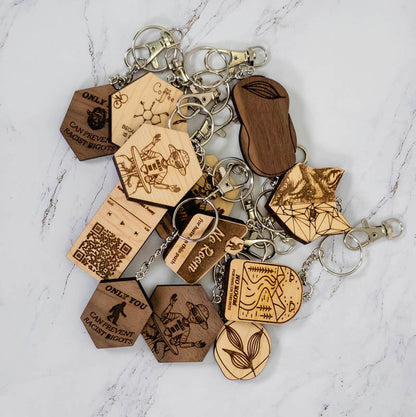 Geometric Half Fox Wood Keychain