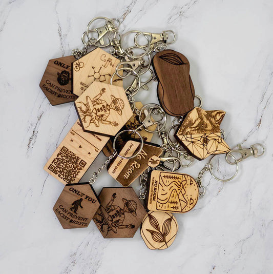 Geometric Half Fox Wood Keychain