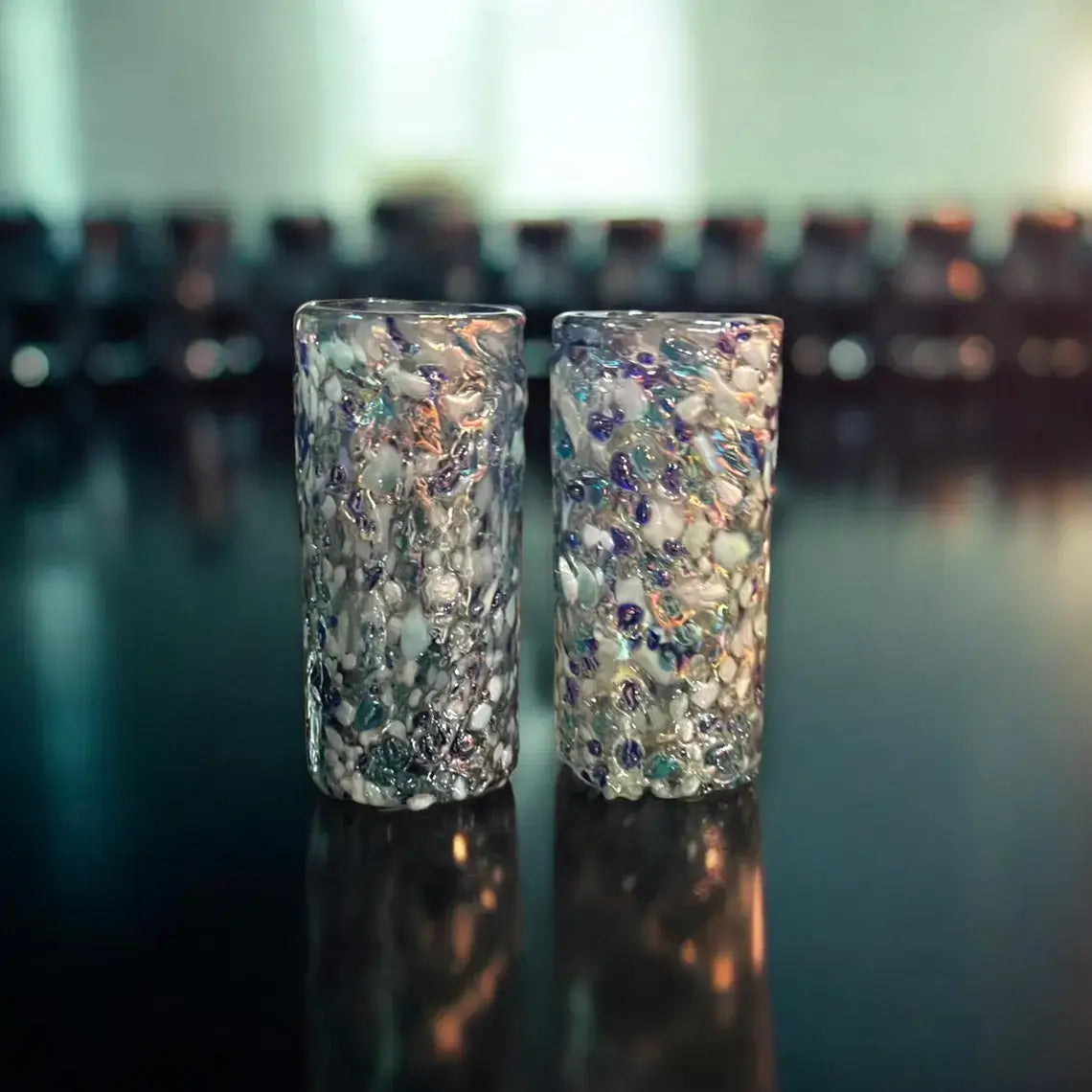 Blue and White Confetti Shot Glass | Artisanal Double Shot Glass