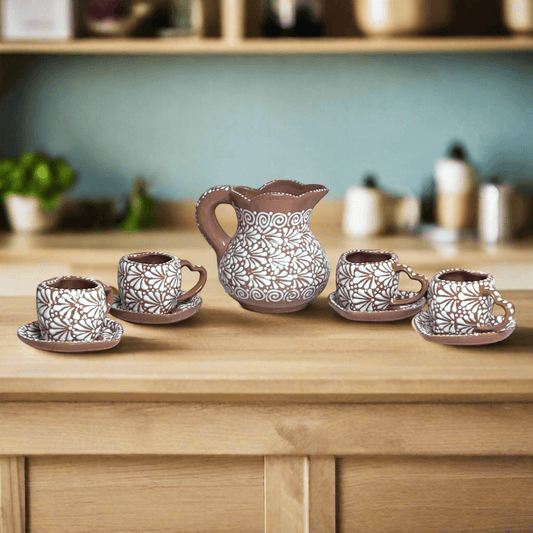 9-Piece Heart Mug & Pitcher Set | Handmade Mexican Pottery