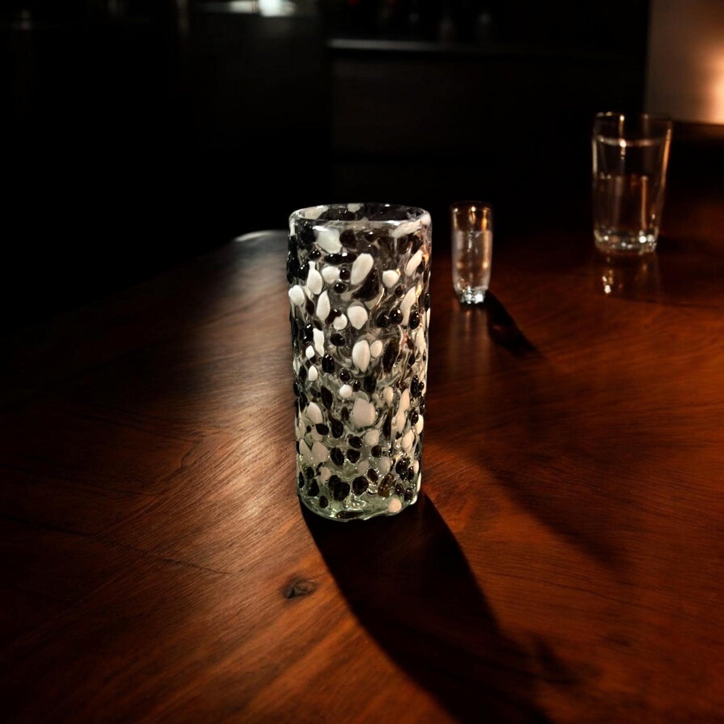 Mexican Double Shot Glass | Artisanal Black & White Confetti Design