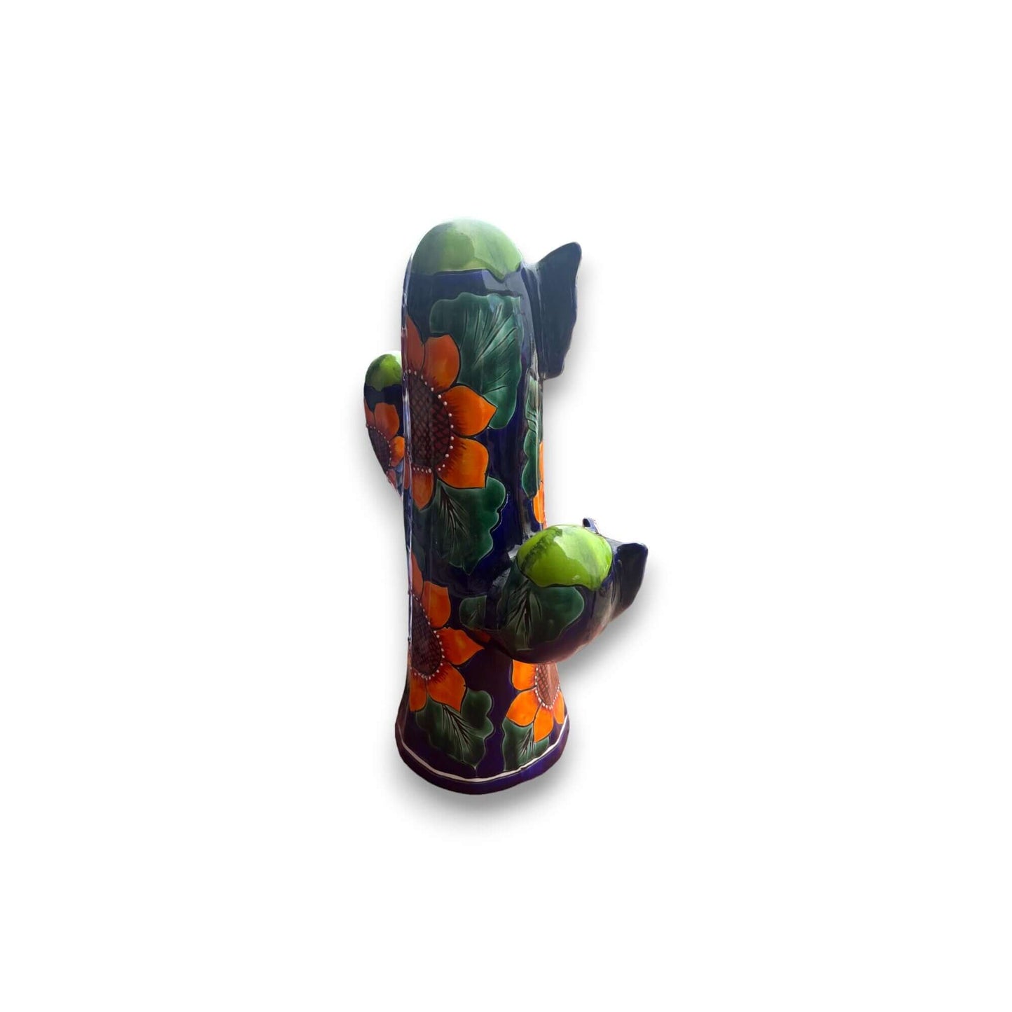 Colorful Handmade Talavera Cactus Statue | Sunflower Design