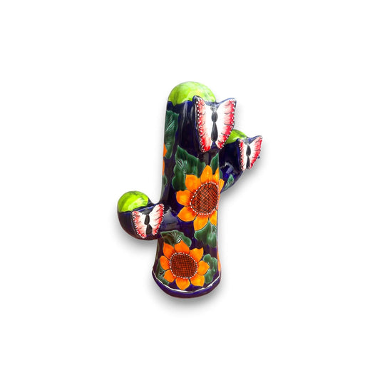 Colorful Handmade Talavera Cactus Statue | Sunflower Design