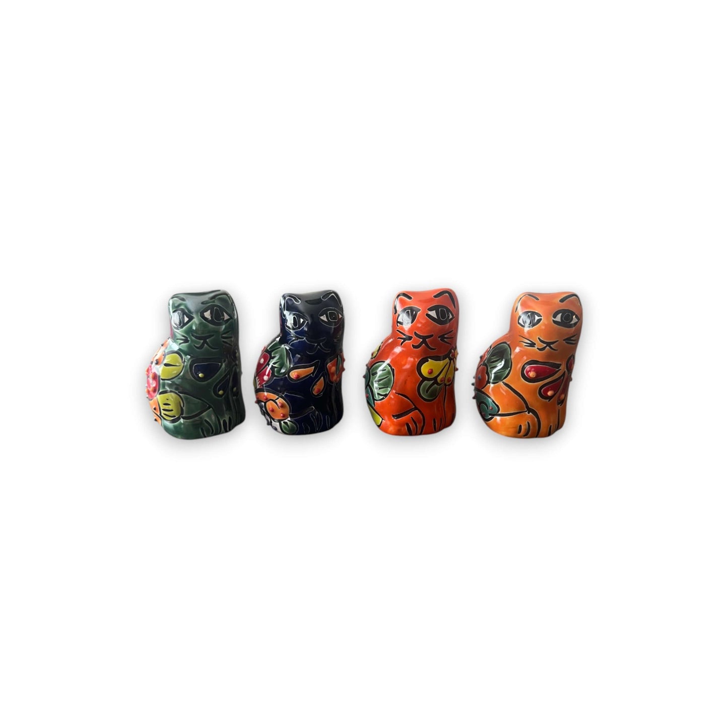 Set of 2 Small Talavera Cat Statues | Handmade Mexican Figurines