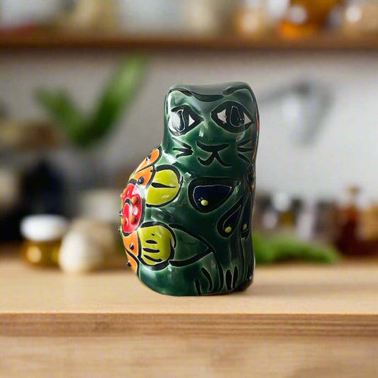 Set of 2 Small Talavera Cat Statues | Handmade Mexican Figurines