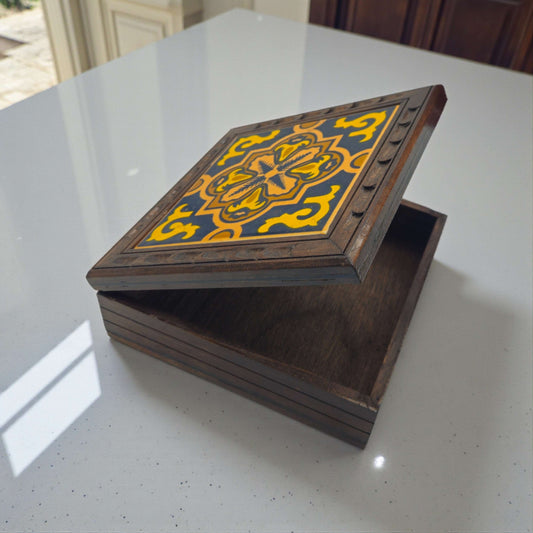 Handmade Talavera Tile Keepsake Box | Mexican Wooden Jewelry Box