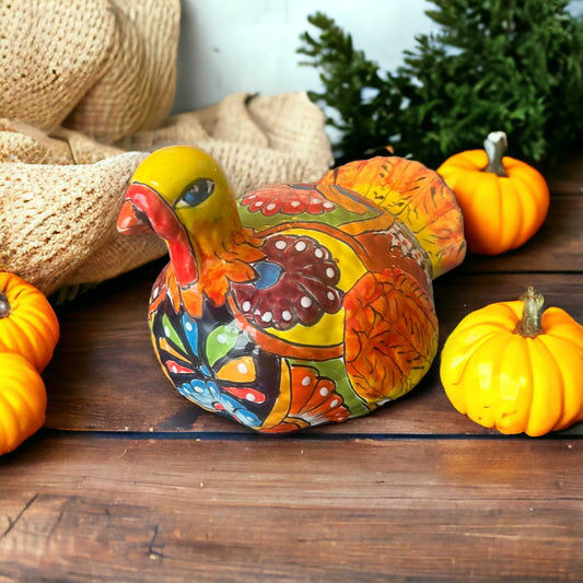 Small Handmade Talavera Turkey Statue | Vibrant Mexican Cultural Art