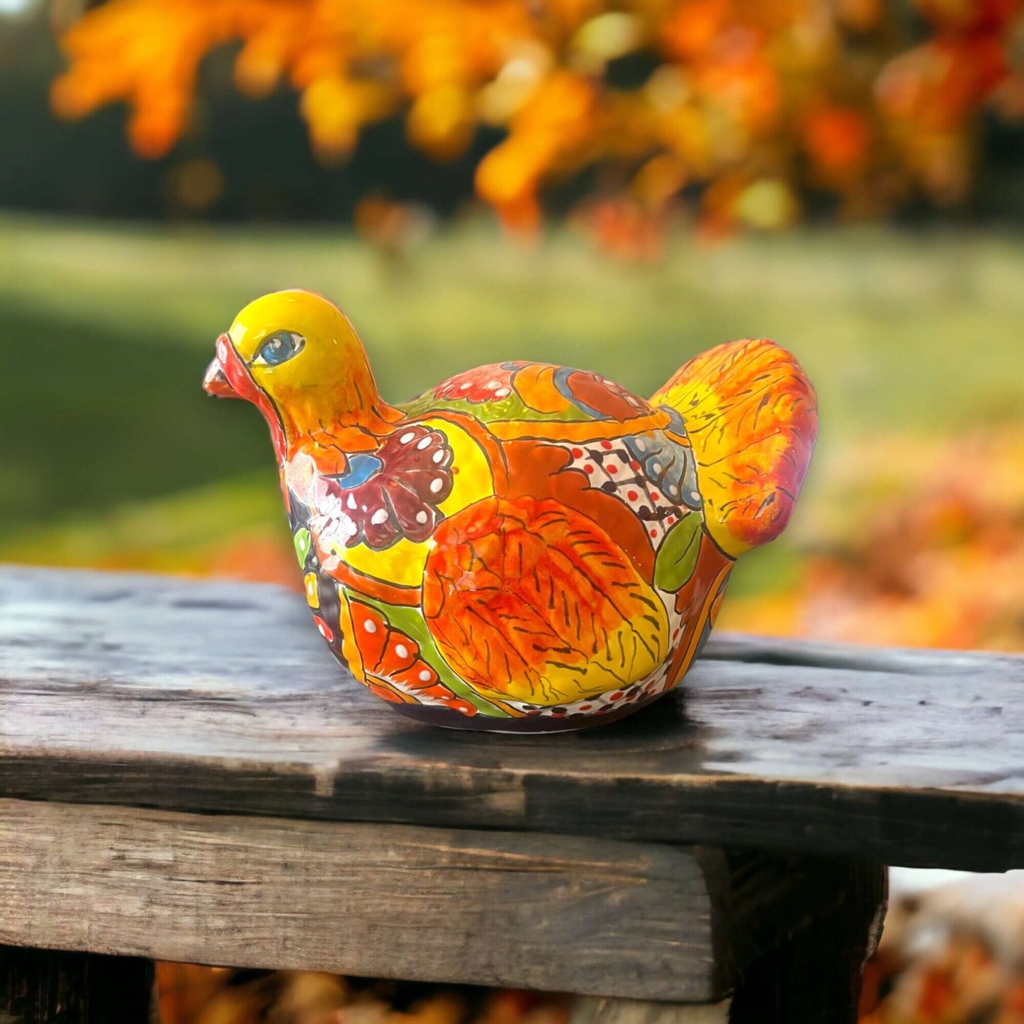 Small Handmade Talavera Turkey Statue | Vibrant Mexican Cultural Art