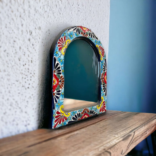 Vibrant Talavera Mirror Wall Art | Colorful Mexican Artisan Decor