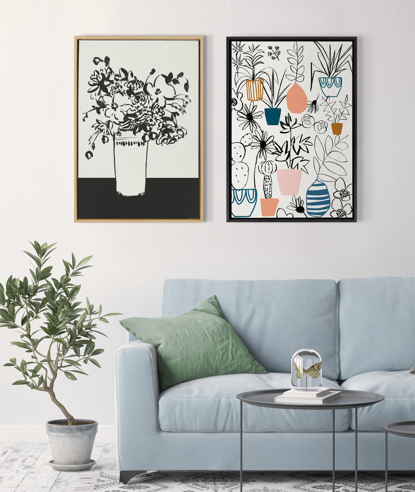 Sylvie 1043 Black and White Vase Framed Canvas by Teju Reval of SnazzyHues