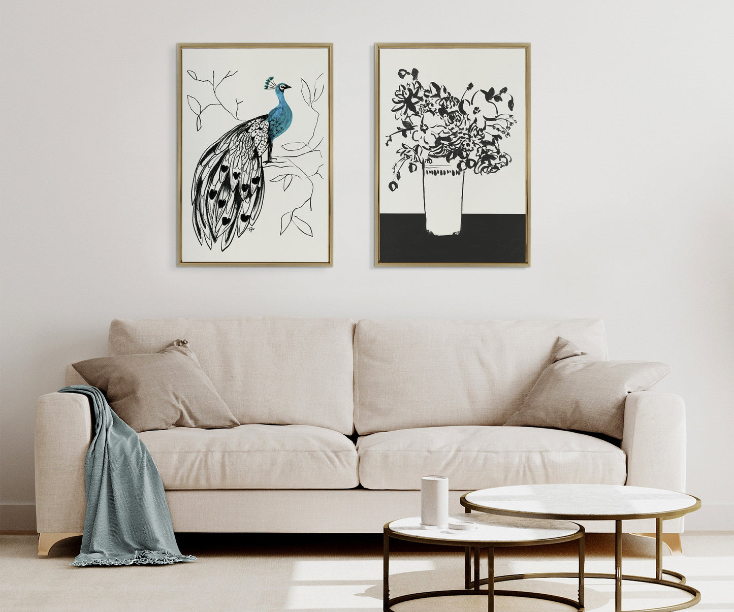 Sylvie 1043 Black and White Vase Framed Canvas by Teju Reval of SnazzyHues