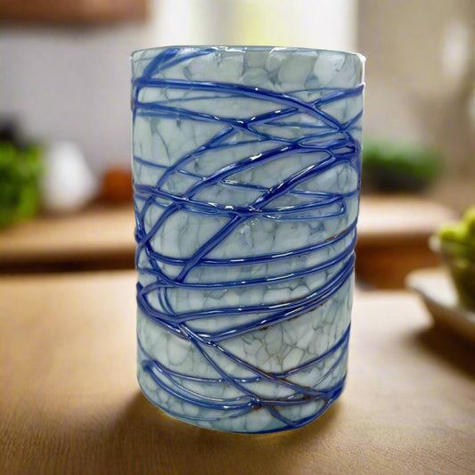 Mexican Hand-Blown Drinking Glasses | White and Blue Artisan Glassware