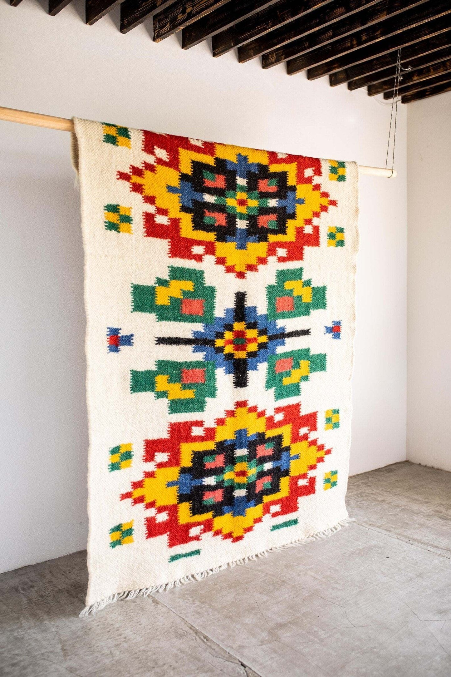 Handwoven Thin Rug  with Traditional Carpathian Pattern