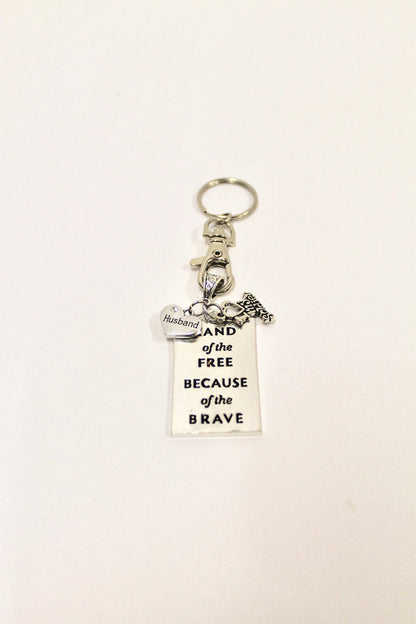 Military Supporter Keychain, Home of the Free Because of the Brave, Keyring Flag Gift, I Love My Soldier, Soldier Wife Gift, Military Wife