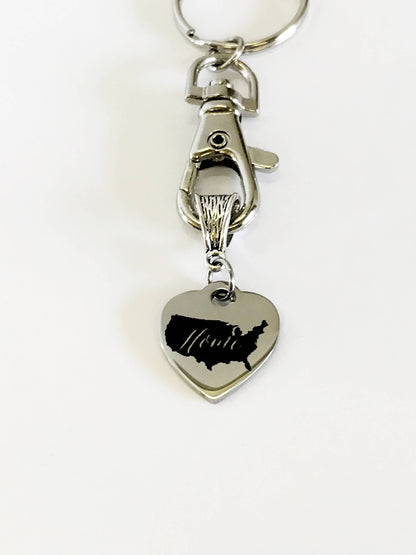 Patriotic Gifts, Patriotic Keychain, My Heart And Home Is In The USA Keychain, USA Pride, USA Proud, American Pride, America Proud, Military