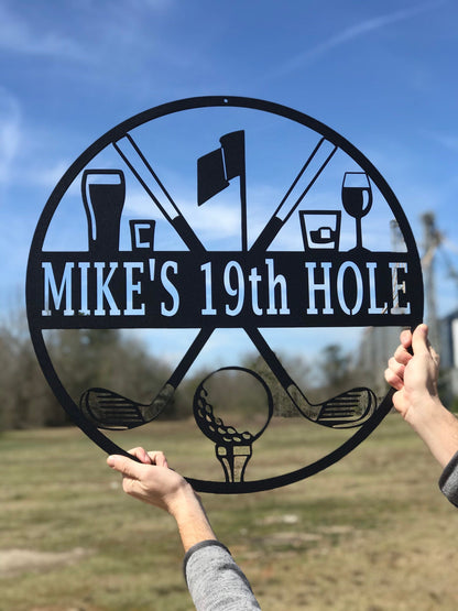 Golf 19th Hole Custom Name Metal Sign | Personalized Golf Bar Decor
