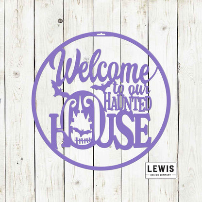 Welcome to Our Haunted House Metal Door Hanger | Halloween Decor