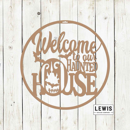 Welcome to Our Haunted House Metal Door Hanger | Halloween Decor