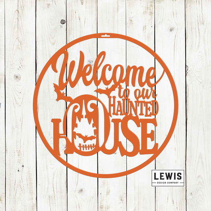 Welcome to Our Haunted House Metal Door Hanger | Halloween Decor