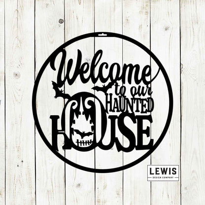 Welcome to Our Haunted House Metal Door Hanger | Halloween Decor