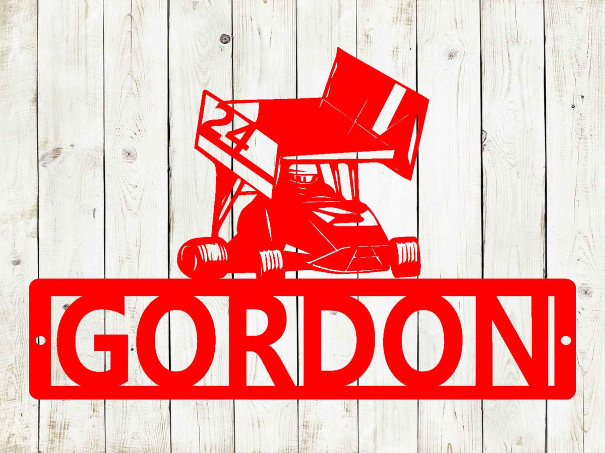 Winged Go Kart Custom Name Metal Sign | Personalized Racing Decor