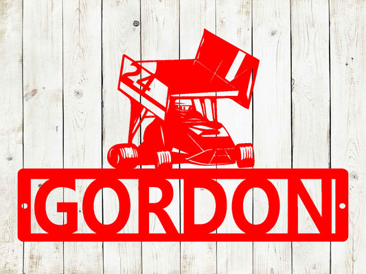 Winged Go Kart Custom Name Metal Sign | Personalized Racing Decor