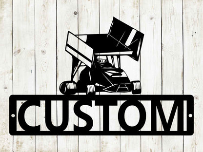 Winged Go Kart Custom Name Metal Sign | Personalized Racing Decor