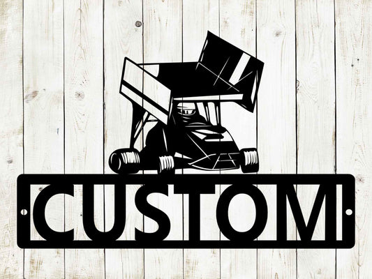 Winged Go Kart Custom Name Metal Sign | Personalized Racing Decor