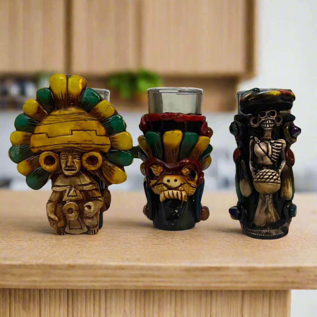 Handmade Mexican Shot Glass | Aztec Warrior Design