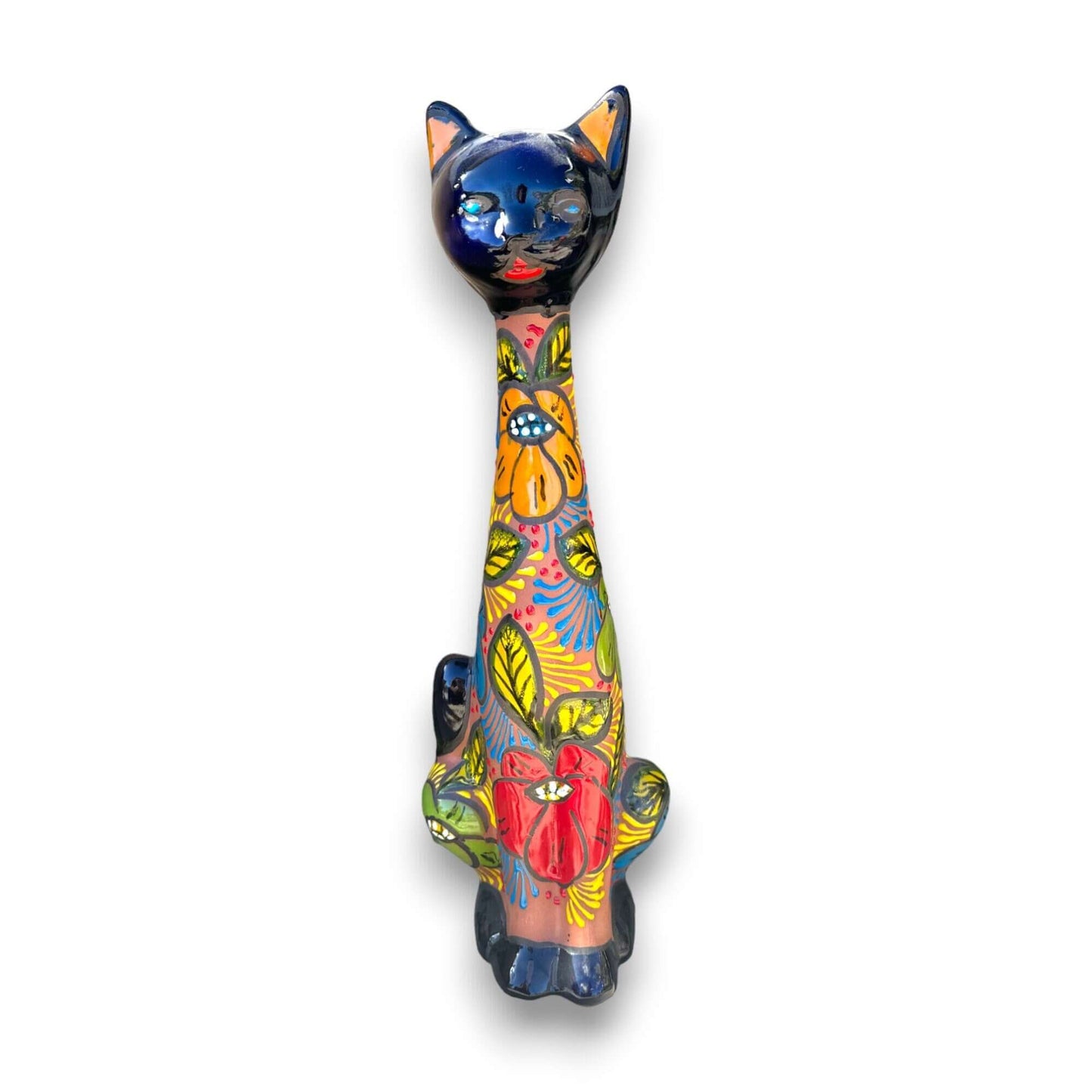 Mexican Handmade Talavera Cat Statue | Cultural Artwork