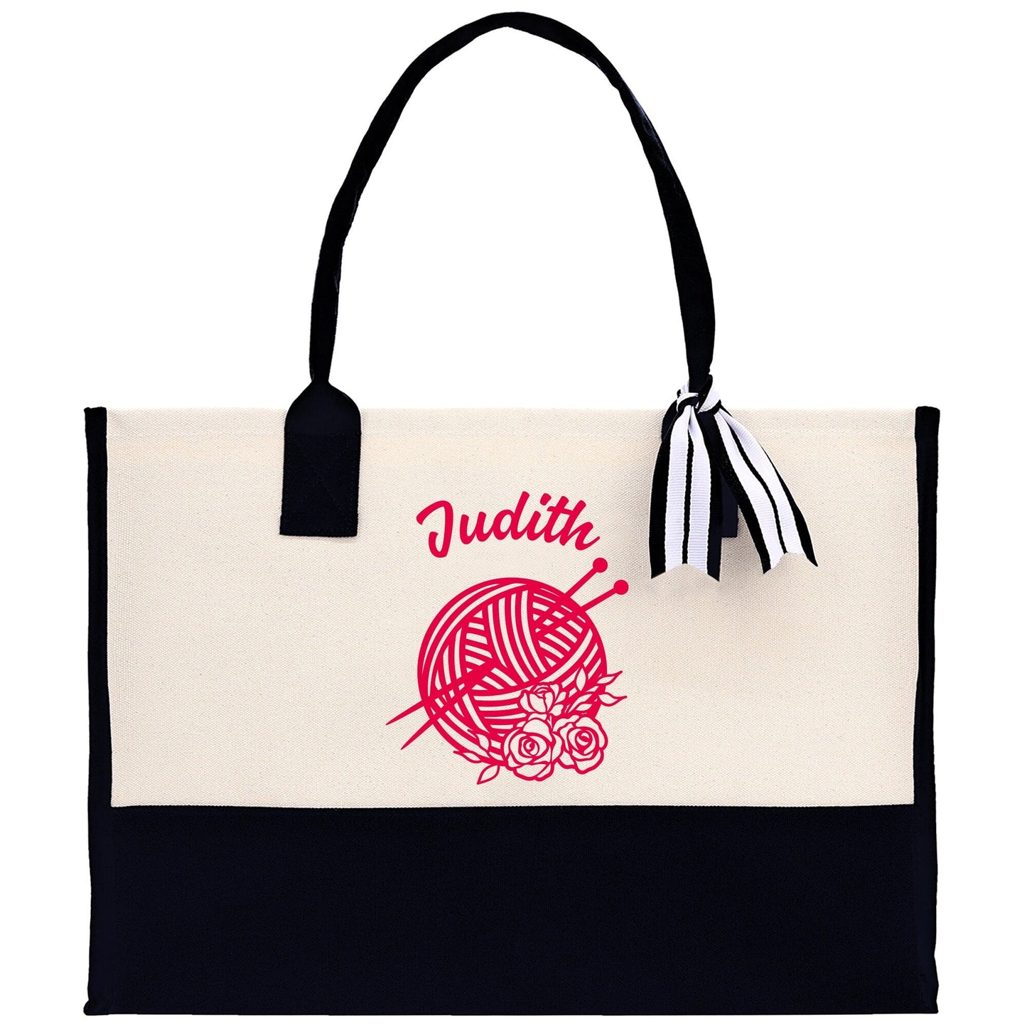 Personalized Knitting Cotton Canvas Tote Bag Custom Grandma Kitting Bag Yarn Custom Crochet Bag Mother's Day Gift Knitting Gift