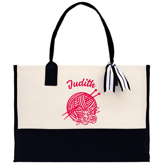 Personalized Knitting Cotton Canvas Tote Bag Custom Grandma Kitting Bag Yarn Custom Crochet Bag Mother's Day Gift Knitting Gift