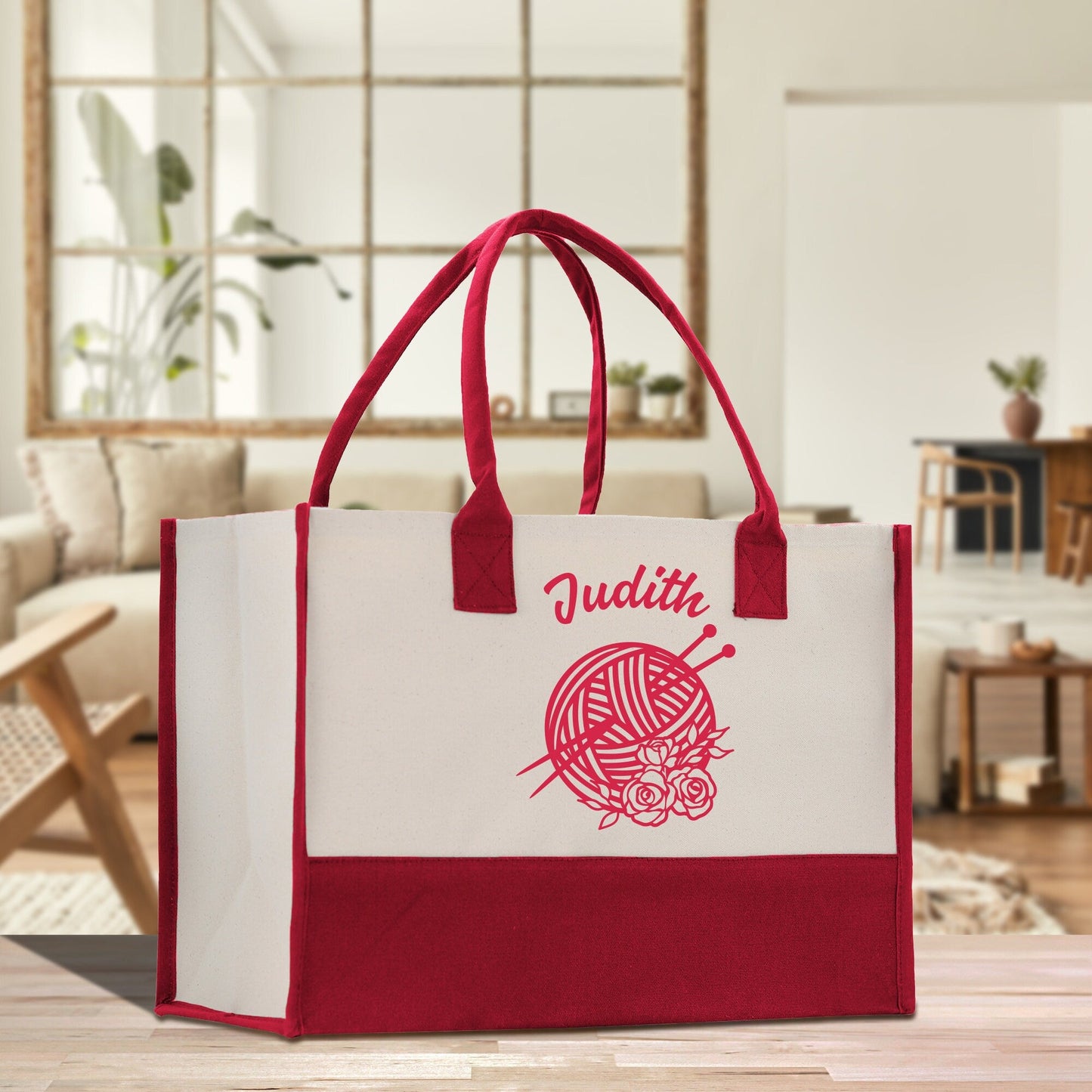 Personalized Knitting Cotton Canvas Tote Bag Custom Grandma Kitting Bag Yarn Custom Crochet Bag Mother's Day Gift Knitting Gift