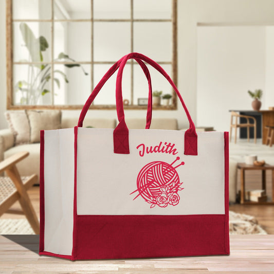 Personalized Knitting Cotton Canvas Tote Bag Custom Grandma Kitting Bag Yarn Custom Crochet Bag Mother's Day Gift Knitting Gift