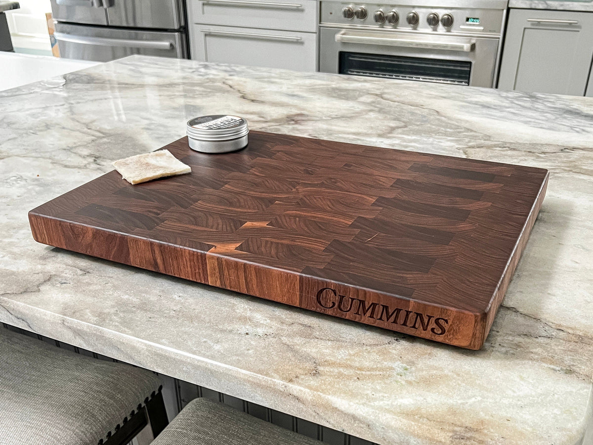 Large End Grain Walnut Cutting Board With Edge Engraving, Walnut Butcher Block with Edge Engraving, Wedding Gift, Gift for Him, USA Made