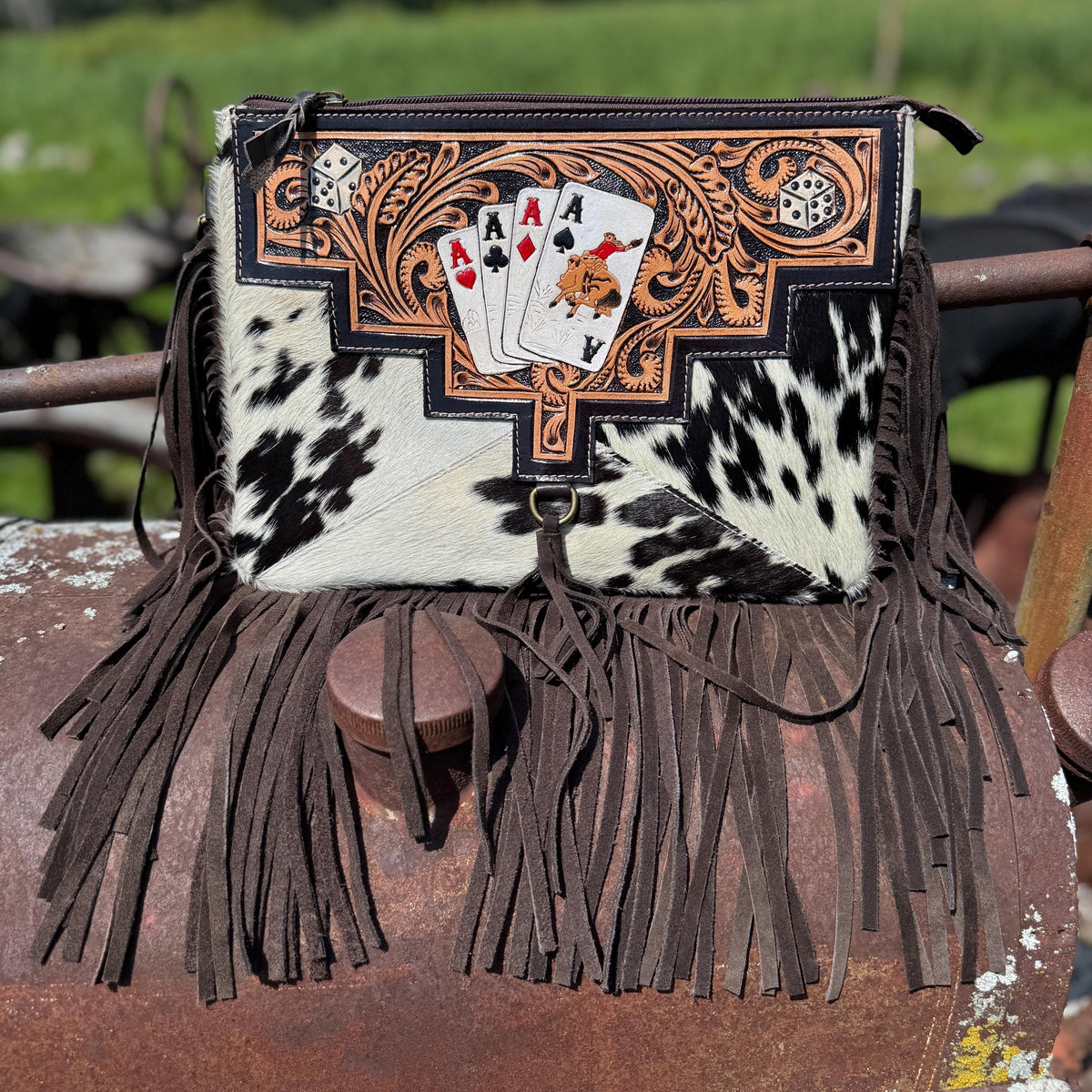 Genuine Western Cowhide Leather Purse or Clutch with Ace Cards and Dice painted details a Double B Wild Rags Exclusive