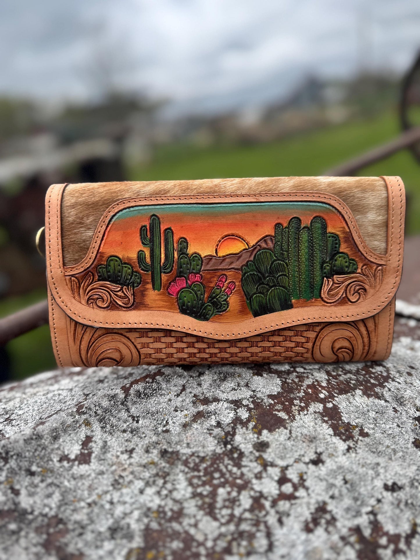 Desert Sunset Western Speedy Leather Purse with optional wallet