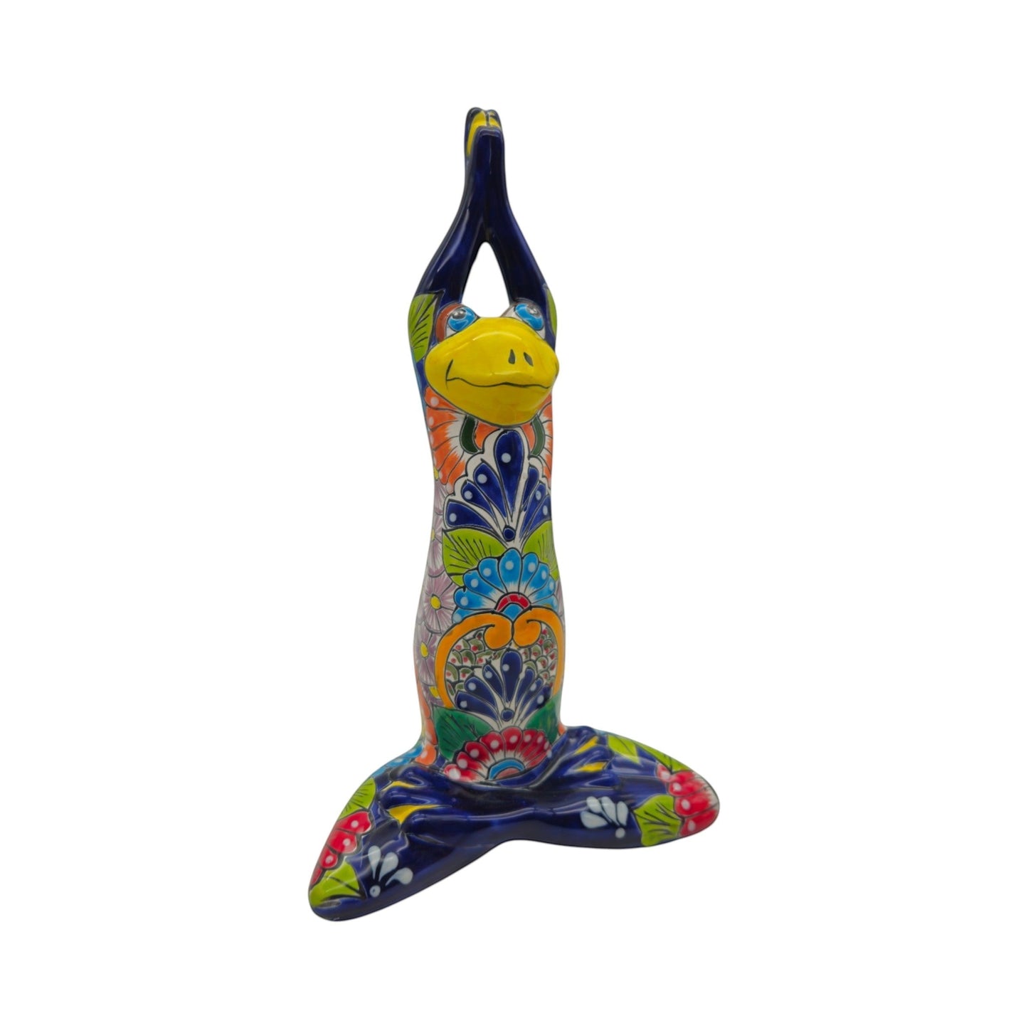 Large Talavera Yoga Frog Statue | Mexican Art Decor