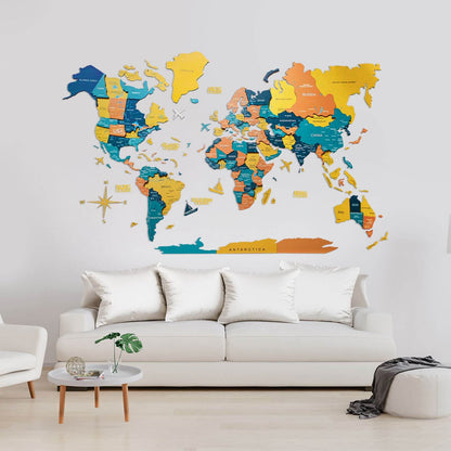 3D Luminous Colored Wooden World Map Indie