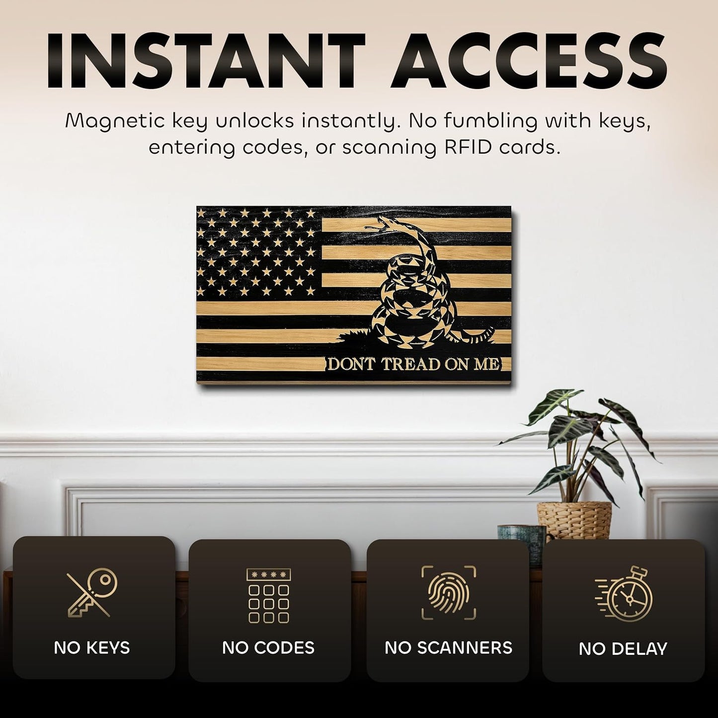 Dont Tread on Me Concealment Shelf - Quick Access Patriotic Hidden Gun Storage with Magnetic Lock - Safe & Secure Gun Concealment Furniture (Stripes)