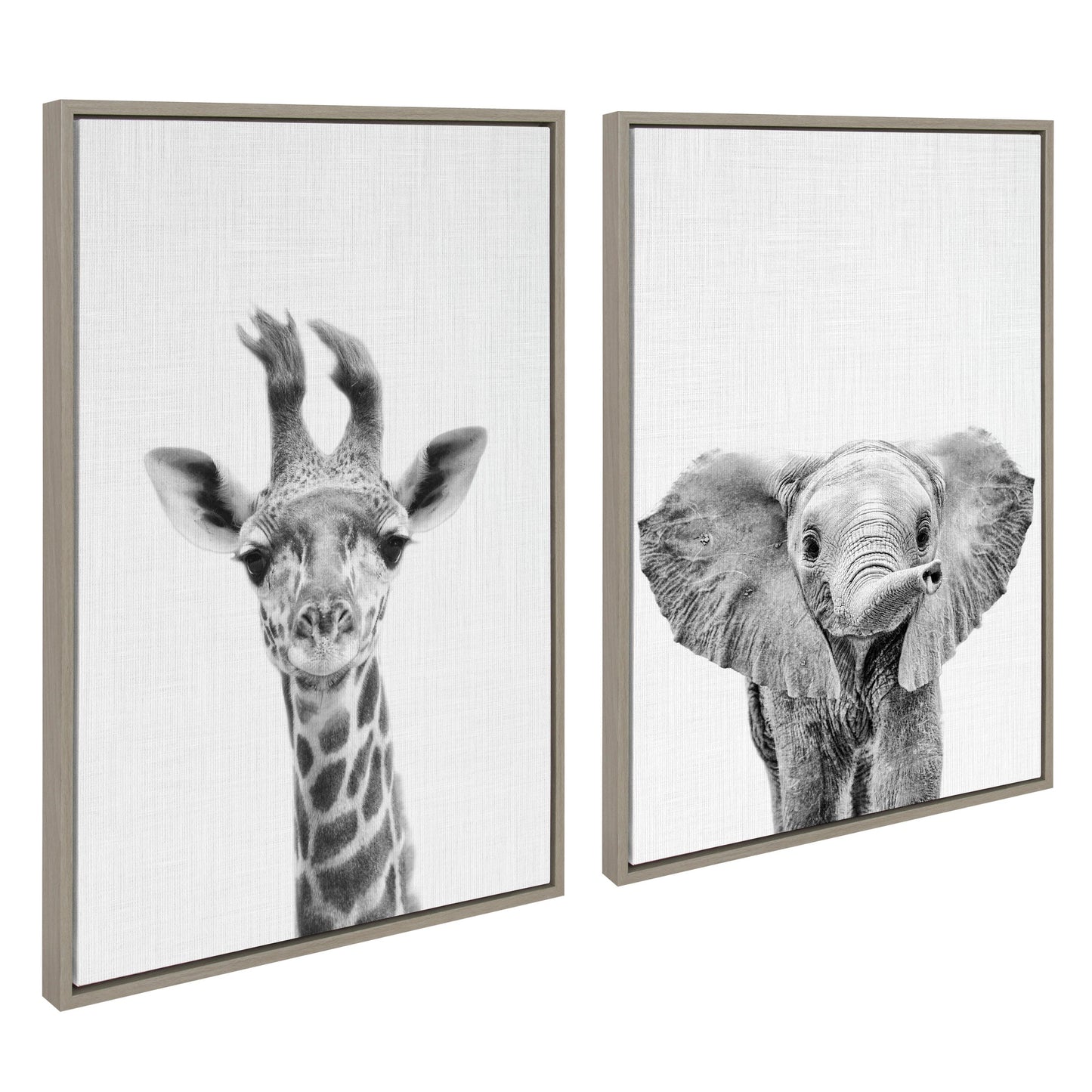 Sylvie Baby Giraffe and Elephant Framed Canvas Art Set by Simon Te of Tai Prints