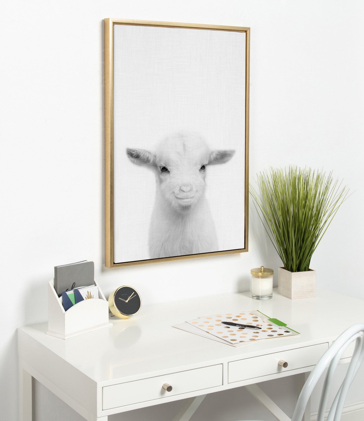 Sylvie Baby Goat Framed Canvas by Simon Te Tai