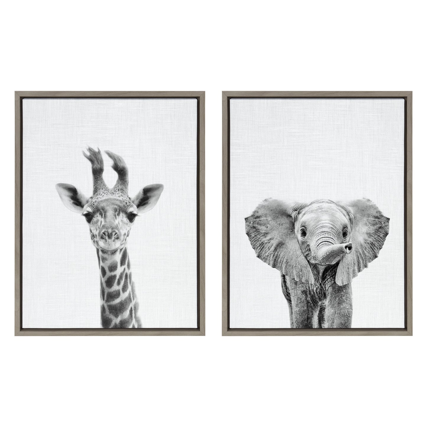 Sylvie Baby Giraffe and Elephant Framed Canvas Art Set by Simon Te of Tai Prints